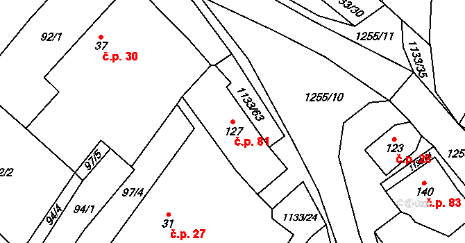 Malíkov nad Nežárkou 81, Horní Pěna na parcele st. 127 v KÚ Malíkov nad Nežárkou, Katastrální mapa