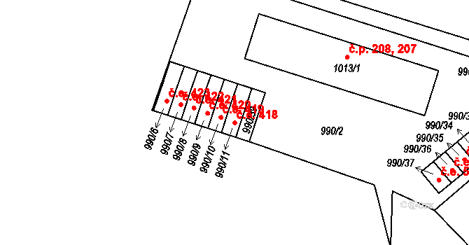 Bechyně 418 na parcele st. 990/11 v KÚ Bechyně, Katastrální mapa