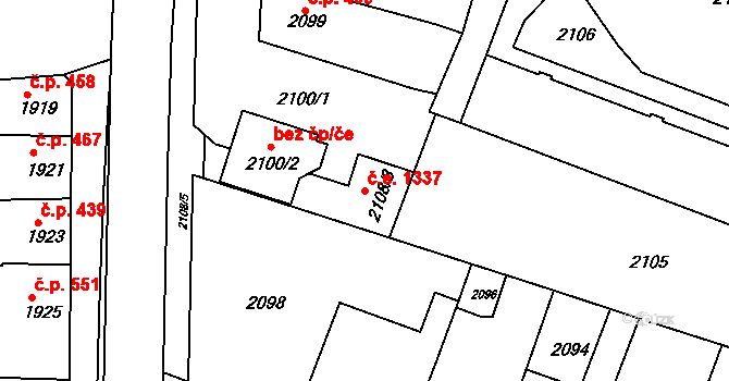 Kuřim 1337 na parcele st. 2108/3 v KÚ Kuřim, Katastrální mapa