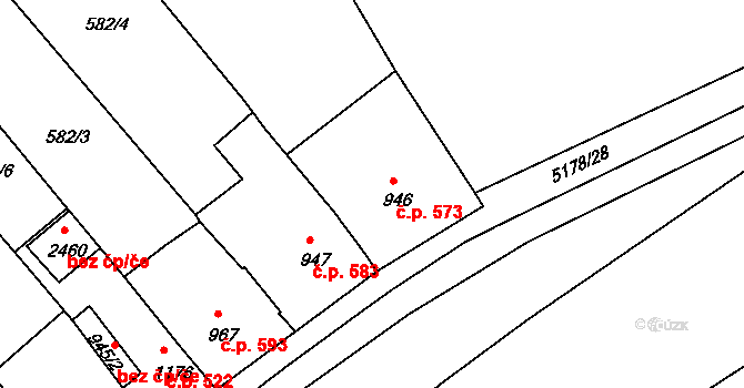 Vizovice 573 na parcele st. 946 v KÚ Vizovice, Katastrální mapa