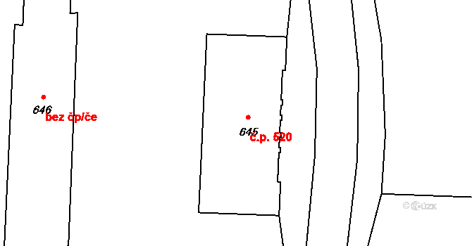 Napajedla 520 na parcele st. 645 v KÚ Napajedla, Katastrální mapa