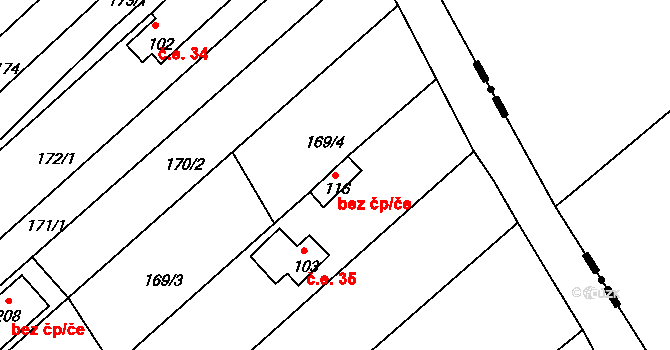 Lišov 40536220 na parcele st. 116 v KÚ Horní Slověnice, Katastrální mapa