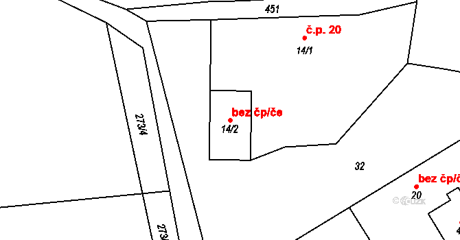 Borek 41734220 na parcele st. 14/2 v KÚ Želejov, Katastrální mapa