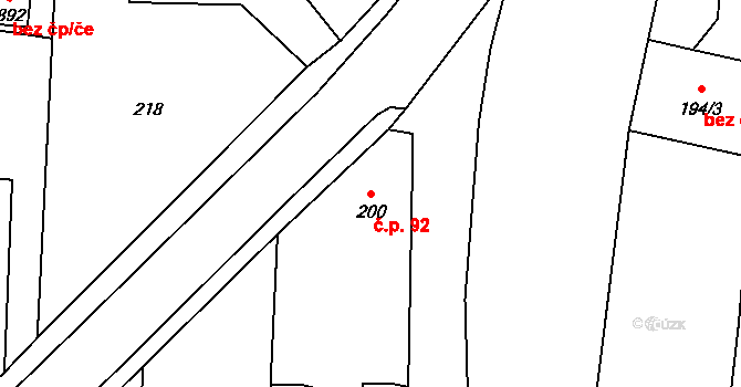 Stěbořice 92 na parcele st. 200 v KÚ Stěbořice, Katastrální mapa