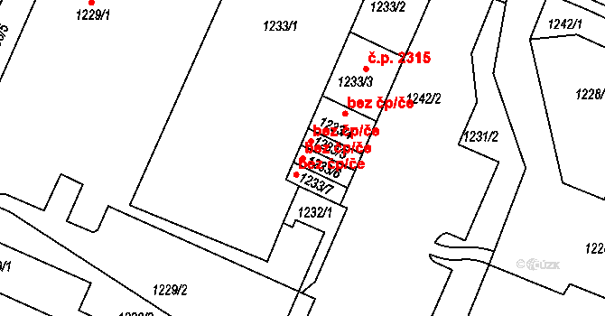 Boskovice 42787220 na parcele st. 1233/6 v KÚ Boskovice, Katastrální mapa