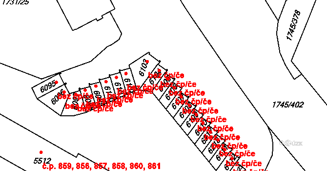 Třebíč 44141220 na parcele st. 6105 v KÚ Třebíč, Katastrální mapa