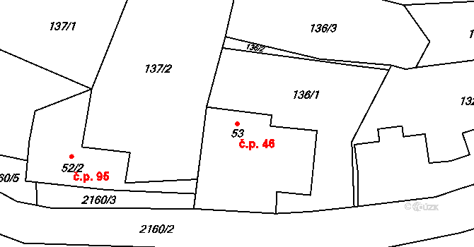 Bohdanovice 46, Jakartovice na parcele st. 53 v KÚ Bohdanovice, Katastrální mapa