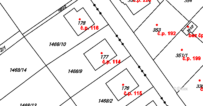 Vršovice 114 na parcele st. 177 v KÚ Vršovice u Opavy, Katastrální mapa