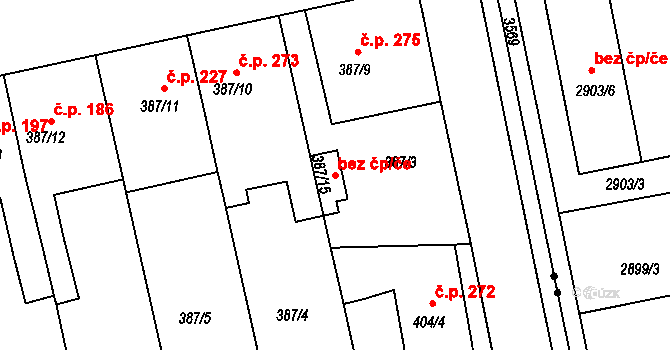 Holešov 47613220 na parcele st. 387/15 v KÚ Všetuly, Katastrální mapa
