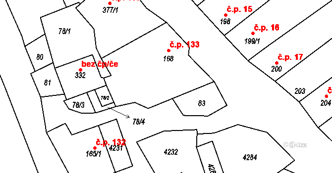Boršice u Blatnice 133 na parcele st. 168 v KÚ Boršice u Blatnice, Katastrální mapa