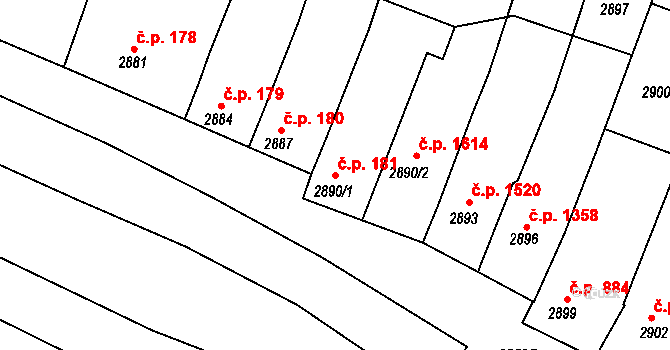 Kunovice 181 na parcele st. 2890/1 v KÚ Kunovice u Uherského Hradiště, Katastrální mapa