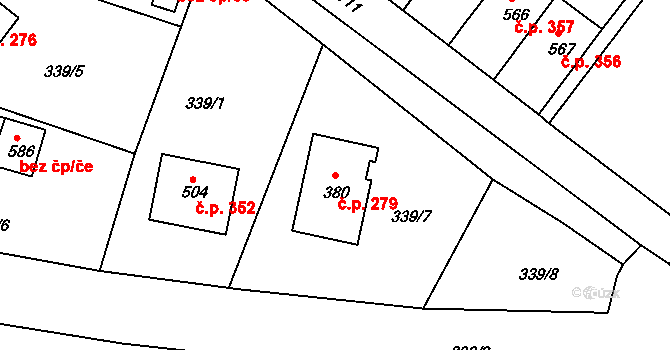 Třemošnice 279 na parcele st. 380 v KÚ Třemošnice nad Doubravou, Katastrální mapa