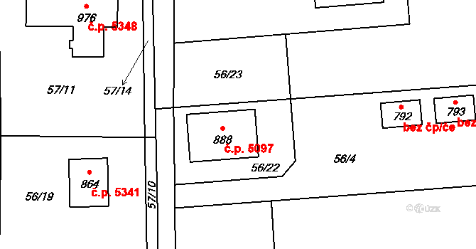 Kokonín 5097, Jablonec nad Nisou na parcele st. 888 v KÚ Kokonín, Katastrální mapa