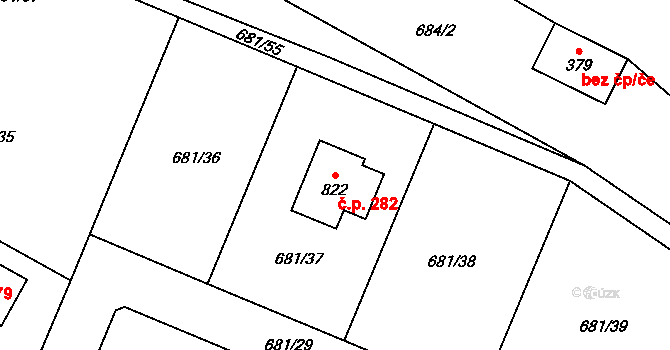 Květnice 282 na parcele st. 822 v KÚ Květnice, Katastrální mapa