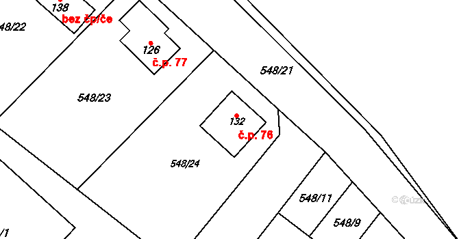 Rovné 76, Bystřice nad Pernštejnem na parcele st. 132 v KÚ Rovné, Katastrální mapa