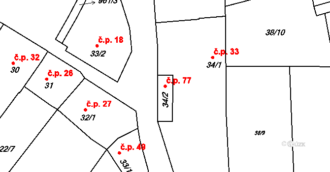 Smrkovice 77, Písek na parcele st. 34/2 v KÚ Smrkovice, Katastrální mapa