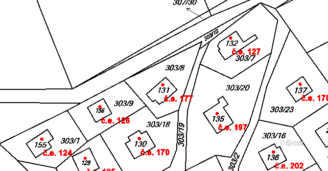 Bílichov 177 na parcele st. 131 v KÚ Bílichov, Katastrální mapa