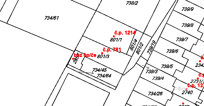 Neratovice 781 na parcele st. 801/3 v KÚ Neratovice, Katastrální mapa