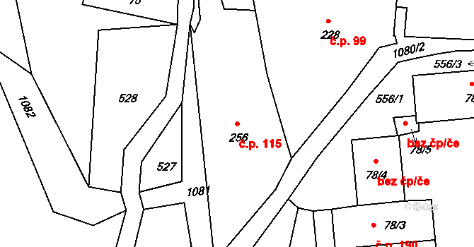 Dolní Kamenice 115, Česká Kamenice na parcele st. 256 v KÚ Dolní Kamenice, Katastrální mapa