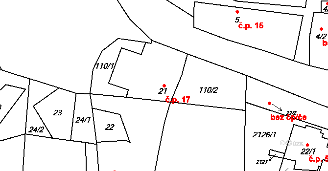 Padařov 17, Jistebnice na parcele st. 21 v KÚ Padařov, Katastrální mapa