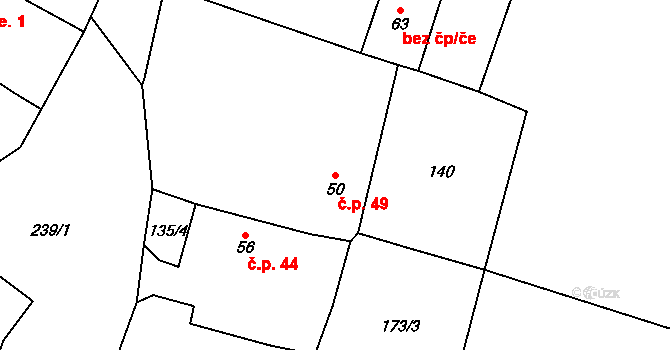 Neuměř 49 na parcele st. 50 v KÚ Neuměř, Katastrální mapa