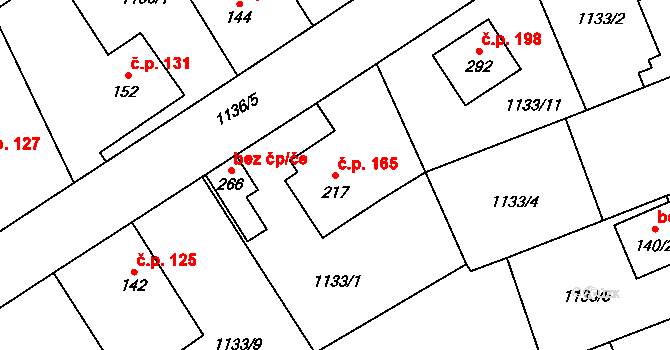 Litohlavy 165 na parcele st. 217 v KÚ Litohlavy, Katastrální mapa