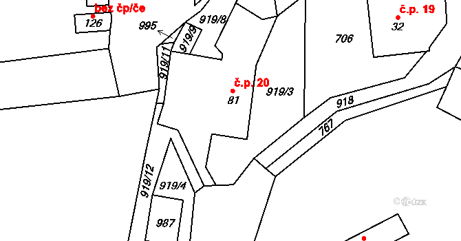 Habroveč 20, Vrbatův Kostelec na parcele st. 81 v KÚ Louka u Vrbatova Kostelce, Katastrální mapa