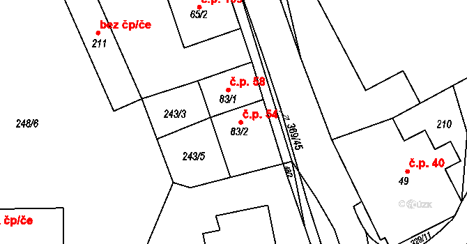 Bukovice 54 na parcele st. 83/2 v KÚ Bukovice, Katastrální mapa