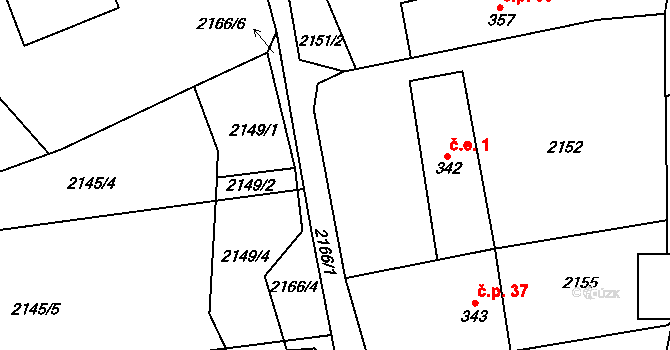 Kokořov 1, Všeruby na parcele st. 342 v KÚ Všeruby u Plzně, Katastrální mapa