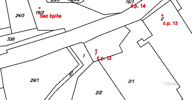 Rumberk 12, Deštná na parcele st. 1 v KÚ Rumberk, Katastrální mapa