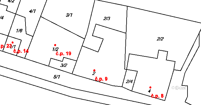 Karolín 9, Rájec-Jestřebí na parcele st. 2 v KÚ Karolín, Katastrální mapa