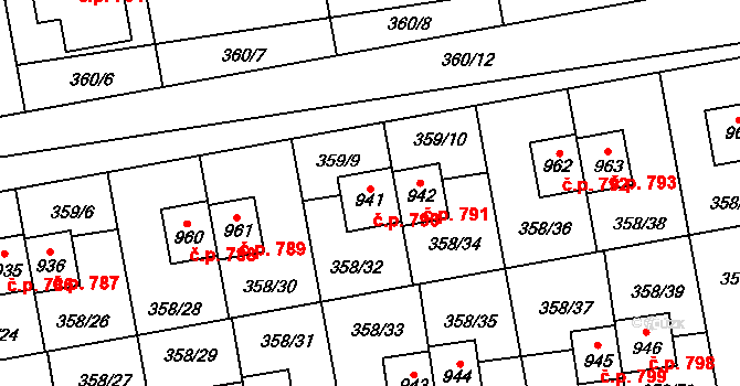 Nehvizdy 790 na parcele st. 941 v KÚ Nehvizdy, Katastrální mapa
