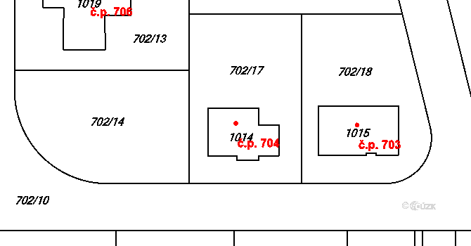 Hrotovice 704 na parcele st. 1014 v KÚ Hrotovice, Katastrální mapa