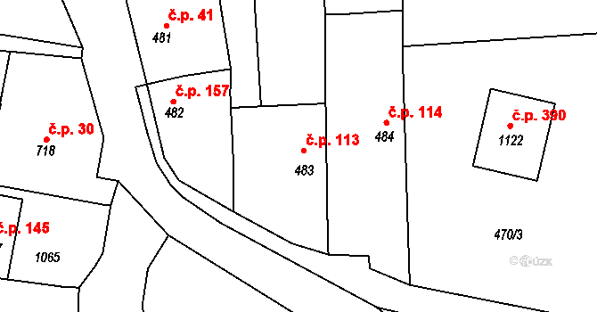 Rynholec 113 na parcele st. 483 v KÚ Rynholec, Katastrální mapa