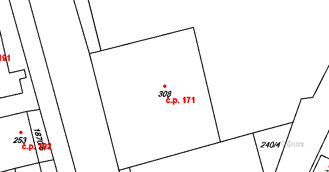 Červená Řečice 171 na parcele st. 308 v KÚ Červená Řečice, Katastrální mapa
