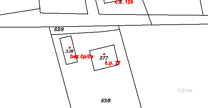 Skuhrov 27 na parcele st. 377 v KÚ Skuhrov pod Brdy, Katastrální mapa