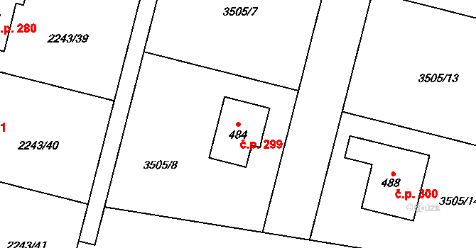 Chornice 299 na parcele st. 484 v KÚ Chornice, Katastrální mapa