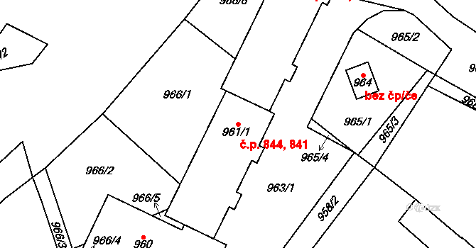 Pohořelice 841,844 na parcele st. 961/1 v KÚ Pohořelice nad Jihlavou, Katastrální mapa