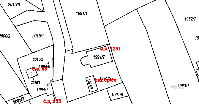 Třemošná 1291 na parcele st. 1991/7 v KÚ Třemošná, Katastrální mapa