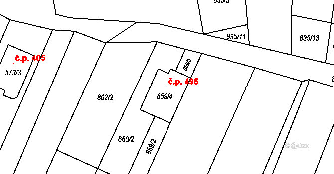 Lipůvka 495 na parcele st. 859/4 v KÚ Lipůvka, Katastrální mapa