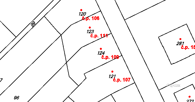 Hluchov 109 na parcele st. 124 v KÚ Hluchov, Katastrální mapa