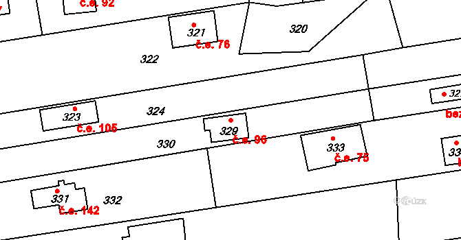Alojzov 96 na parcele st. 329 v KÚ Alojzov u Prostějova, Katastrální mapa