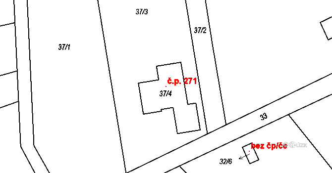Dobroslavice 271 na parcele st. 37/4 v KÚ Dobroslavice, Katastrální mapa