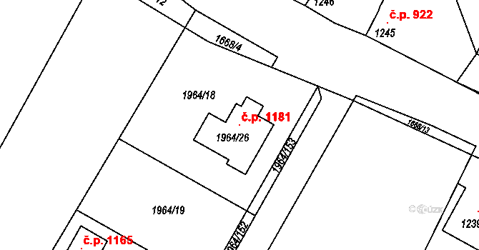 Sadská 1181 na parcele st. 1964/26 v KÚ Sadská, Katastrální mapa