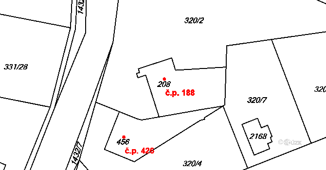 Starý Plzenec 188 na parcele st. 208 v KÚ Starý Plzenec, Katastrální mapa