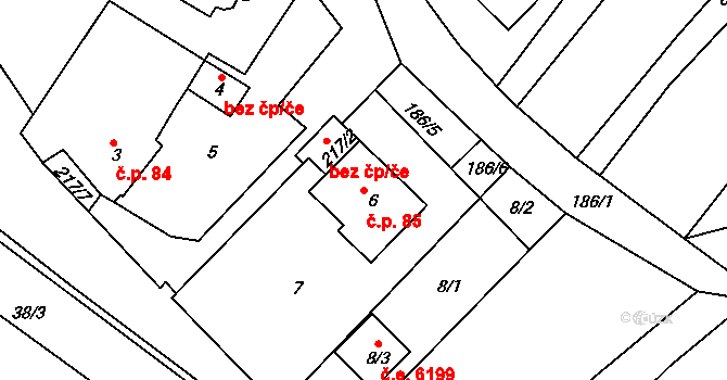 Konice 85, Znojmo na parcele st. 6 v KÚ Konice u Znojma, Katastrální mapa