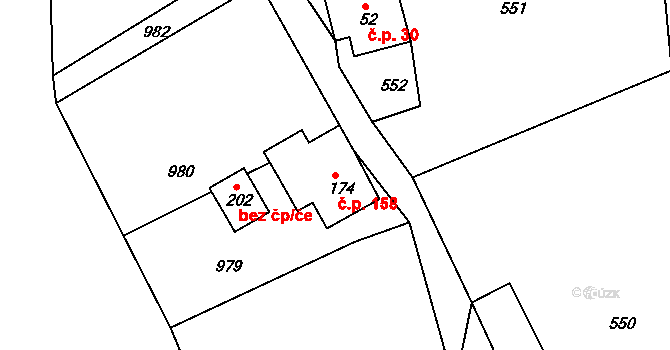 Rožany 158, Šluknov na parcele st. 174 v KÚ Rožany, Katastrální mapa