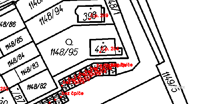 Všechovice 254 na parcele st. 412 v KÚ Všechovice, Katastrální mapa