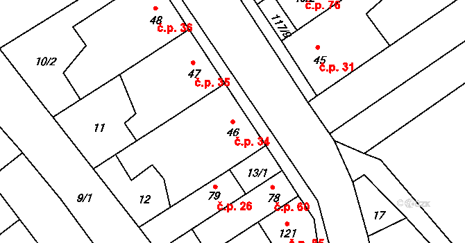 Přerov X-Popovice 34, Přerov na parcele st. 46 v KÚ Popovice u Přerova, Katastrální mapa
