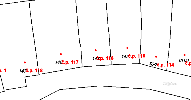 Hranice IV-Drahotuše 116, Hranice na parcele st. 143 v KÚ Drahotuše, Katastrální mapa